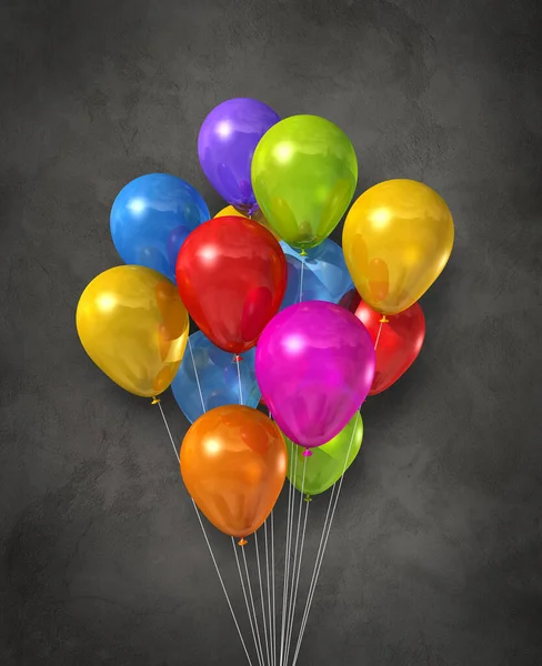 Kolorowe Balony Powietrzne Grupa Ciemnym Betonowym Tle Ilustracja Renderowania — Zdjęcie stockowe