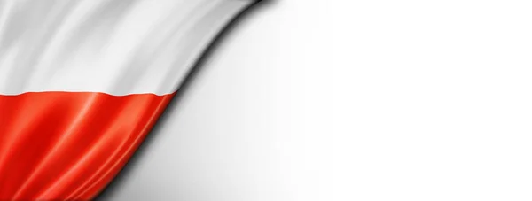 Lengyel Zászló Elszigetelt Fehér Vízszintes Panoráma Transzparens — Stock Fotó