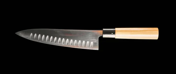 Coltello Tradizionale Giapponese Gyuto Capo Isolato Sfondo Nero — Foto Stock