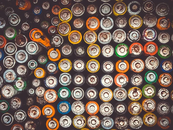 Old Used Batteries Group Top View Background Texture Wallpaper — Stock Photo, Image