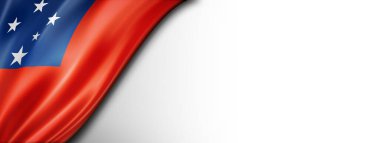 Samoa bayrağı beyazda izole edilmiş. Yatay panoramik pankart.