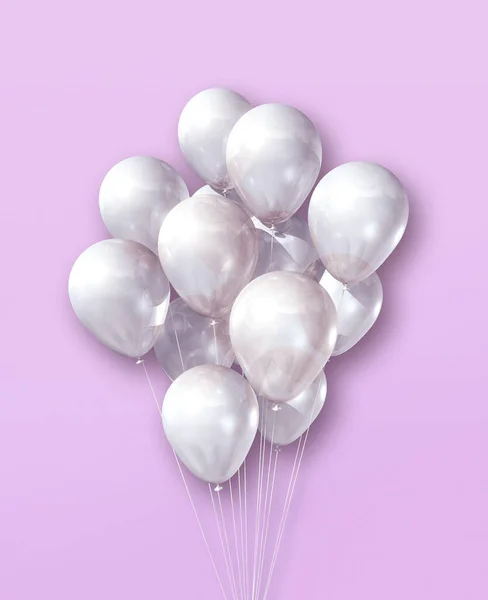 Les Ballons Air Blanc Groupent Sur Fond Rose Clair Illustration — Photo