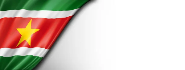 Suriname Zászló Elszigetelt Fehér Vízszintes Panoráma Transzparens — Stock Fotó