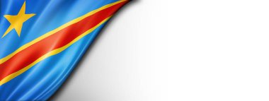 Demokratik Kongo Cumhuriyeti bayrağı beyazlar üzerinde izole edildi. Yatay panoramik pankart.