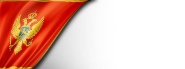 Karadağ bayrağı beyazda izole edildi. Yatay panoramik pankart.