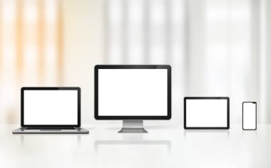3 boyutlu bilgisayar, dizüstü bilgisayar, cep telefonu ve dijital tablet bilgisayar ofis geçmişi. Görüntü