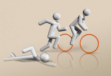 Üç boyutlu triatlon sembolü, olimpiyat sporları. Görüntü
