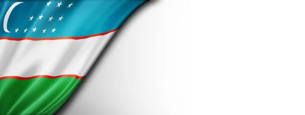 Флаг Узбекистана Изолирован Белом Горизонтальное Панорамное Знамя — стоковое фото