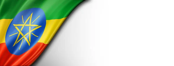 Etiopien Flagga Isolerad Vitt Horisontell Panoramabanderoll — Stockfoto