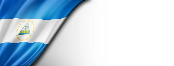 Nicaragua Flagge Isoliert Auf Weiß Horizontales Panorama Banner — Stockfoto