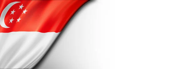 Bandeira Singapura Isolada Branco Bandeira Panorâmica Horizontal — Fotografia de Stock