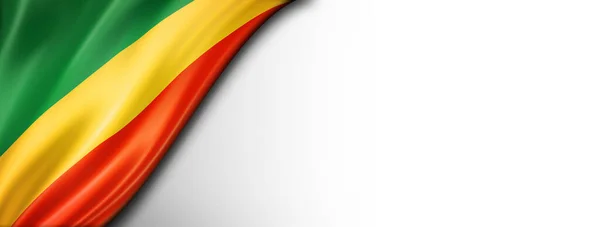 Republiken Kongos Flagga Isolerad Vitt Horisontell Panoramabanderoll — Stockfoto