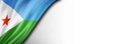 Cibuti bayrağı beyaza izole edilmiş. Yatay panoramik pankart.