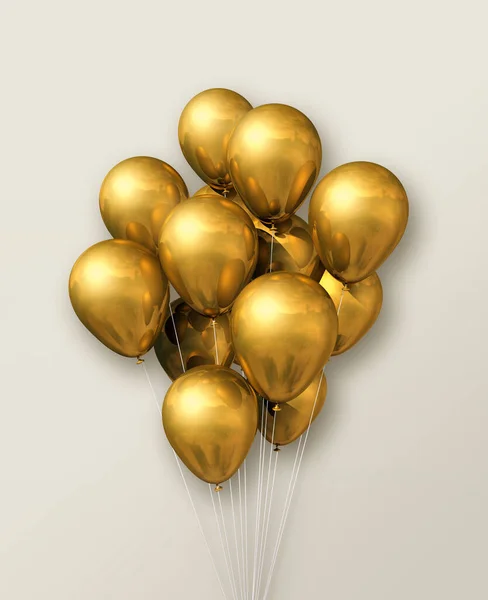 Gouden Luchtballonnen Groep Een Beige Muur Achtergrond Illustratie Renderen — Stockfoto