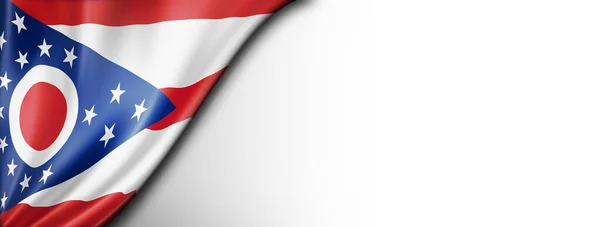 Ohio flag on white wall banner, USA. 3D illustration