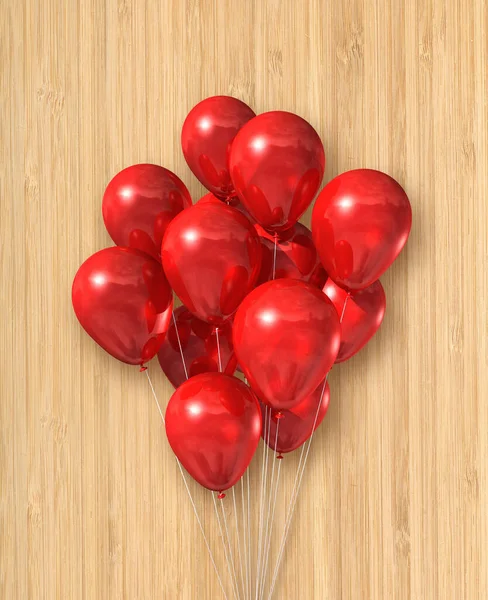 木製の背景に赤い気球グループ 3Dイラストレンダリング — ストック写真