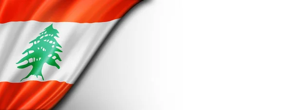 Libanonin Lippu Eristetty Valkoisella Vaakasuora Panoraama Banneri — kuvapankkivalokuva