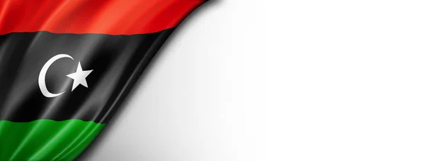 Libya Bayrağı Beyazda Izole Edildi Yatay Panoramik Pankart — Stok fotoğraf