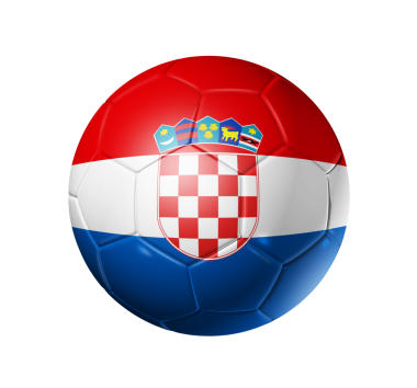 3D futbol topuyla Hırvatistan takım bayrağı. Beyaz Kırpma pat ile izole