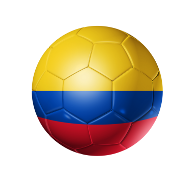 3D futbol topuyla Kolombiya takım bayrağı. Beyaz kırpma yolu ile izole