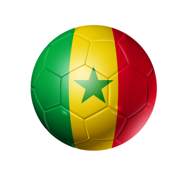 3D futbol topuyla senegal takım bayrağı. Beyaz kırpma yolu ile izole