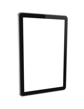 Saydam bir arkaplanda dijital tablet pc izole edildi. 3B illüstrasyon