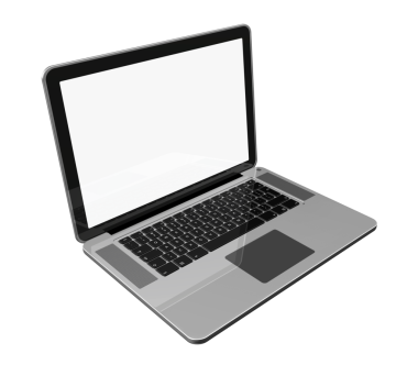 Bilgisayar şeffaf bir arkaplanda izole edildi. 3B illüstrasyon