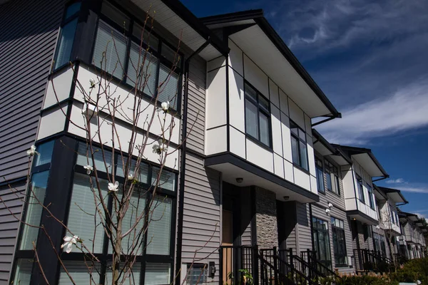 Nuevas Casas Adosadas Lujo Barrio Canadiense Fachada Externa Una Fila — Foto de Stock