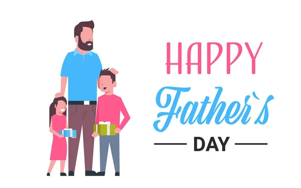 happy father day family holiday daughter and son present gifts for dad concept greeting card flat