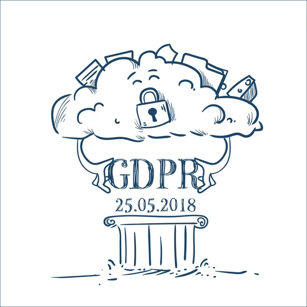 Dane w chmurze nad filar ogólne dane ochrony rozporządzenia Gdpr server secuirity straży ręki rysunek — Wektor stockowy