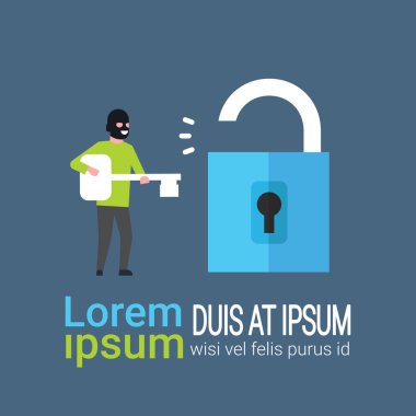 Hacker çatlamak asma kilit tutun anahtar özel veritabanı siber güvenlik kavramı kesmek elinde