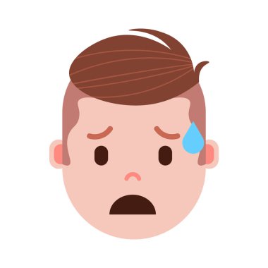 Çocuk baş emoji şahsiyet simgesiyle yüz duygular, avatar karakter, yüz farklı erkek duygular konsepti ile ağlayan adam. düz tasarım. vektör çizim