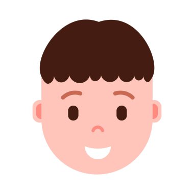 Çocuk baş emoji şahsiyet simgesi yüz duygularla, avatar karakter, adam yüz farklı erkek duygular konsepti ile memnun. düz tasarım.