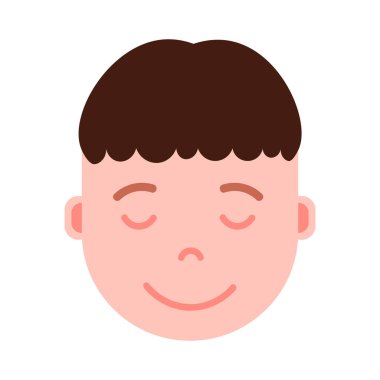 Çocuk baş emoji şahsiyet simgesiyle yüz duygular, avatar karakter, yüz farklı erkek duygular konsepti ile gülümseyen adam uyku. düz tasarım.