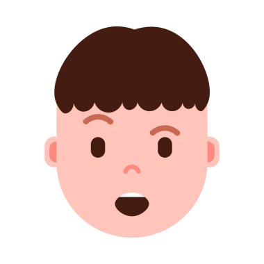 Çocuk baş emoji şahsiyet simgesi yüz duygularla, avatar karakter, adam yüz farklı erkek duygular konsepti ile memnun. düz tasarım.