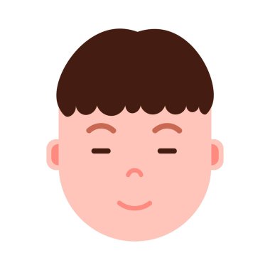 Çocuk baş emoji şahsiyet simgesiyle yüz duygular, avatar karakter, yüz farklı erkek duygular konsepti ile gülümseyen adam uyku. düz tasarım.