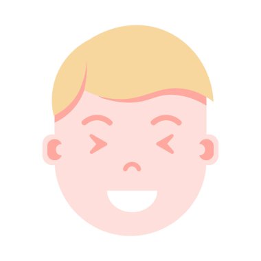 Çocuk baş emoji şahsiyet simgesi yüz duygularla, avatar karakter, adam yüz farklı erkek duygular konsepti ile memnun. düz tasarım.