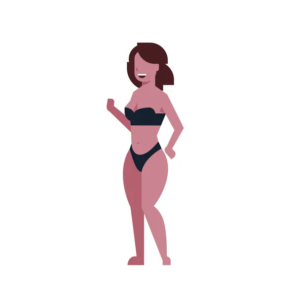 Bikini mujer bailando traje de baño negro sobre fondo blanco cuerpo forma concepto estilo plano — Vector de stock