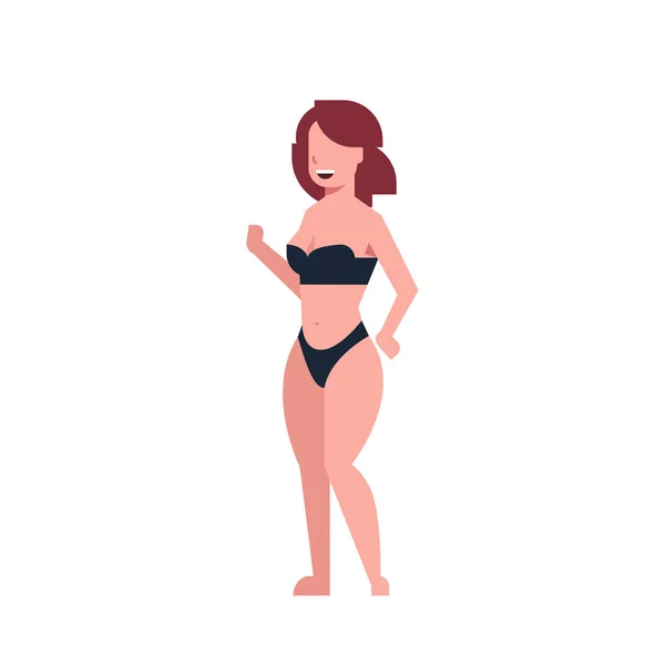 Bikini mujer bailando traje de baño negro sobre fondo blanco cuerpo forma concepto estilo plano — Vector de stock