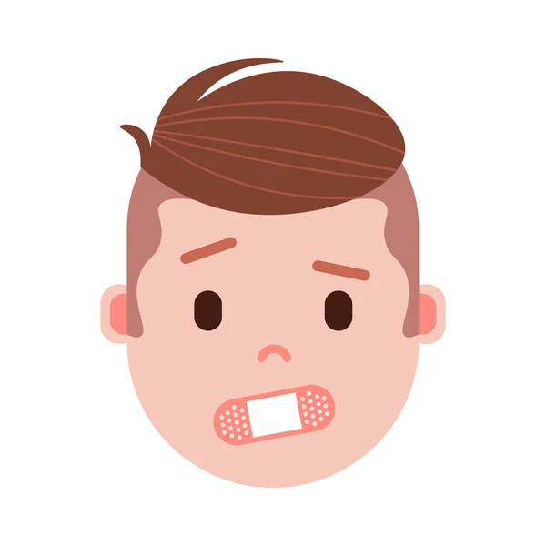 Émoji tête de garçon avec des émotions faciales, personnage avatar, homme fermé visage avec différents concepts d'émotions masculines. design plat . — Image vectorielle