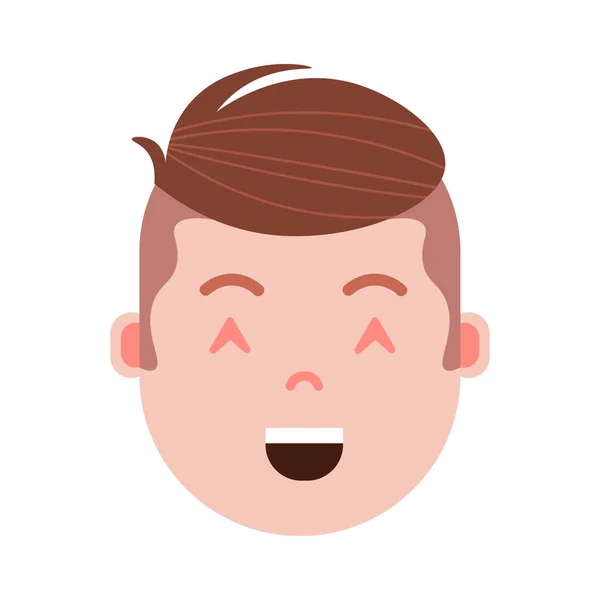 Garçon tête émoji icône de personnage avec des émotions faciales, personnage avatar, visage satisfait de l'homme avec différents concepts d'émotions masculines. design plat . — Image vectorielle