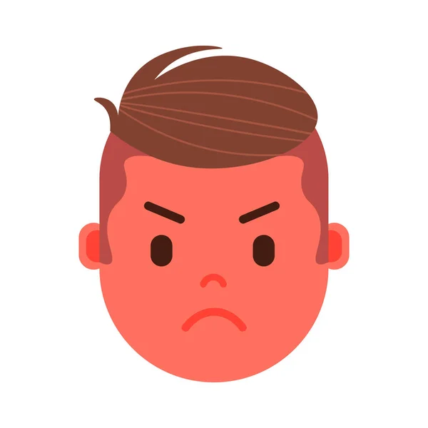 Garçon tête émoji icône de personnage avec des émotions faciales, personnage avatar, homme visage en colère avec différents concepts d'émotions masculines. design plat . — Image vectorielle