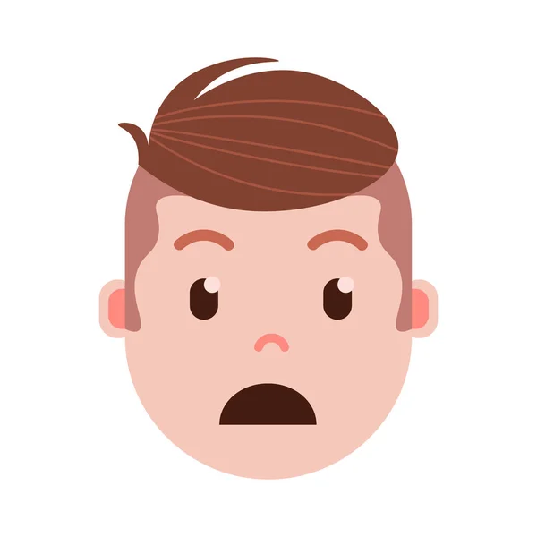 Émoji tête de garçon avec des émotions faciales, personnage avatar, visage attristé par l'homme avec différents concepts d'émotions masculines. design plat . — Image vectorielle