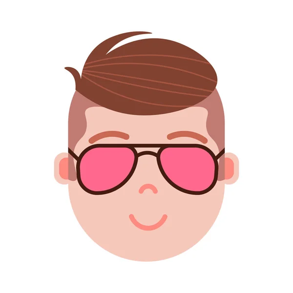 Menino cabeça emoji personagem ícone com emoções faciais, personagem avatar, homem de óculos rosto com diferentes emoções masculinas conceito. design plano . —  Vetores de Stock