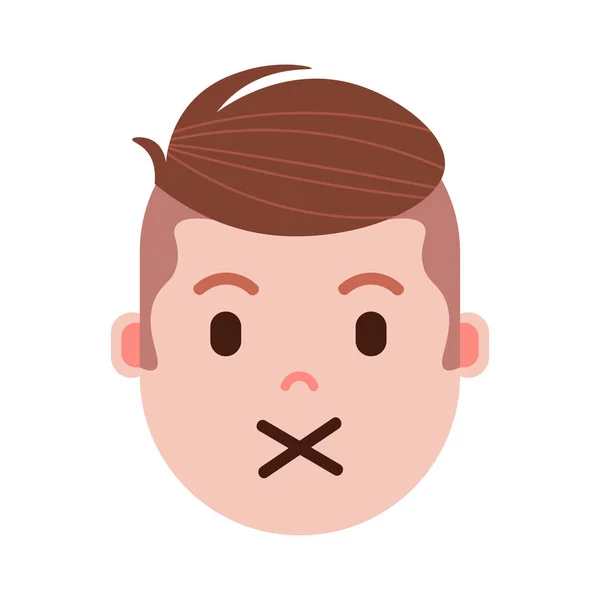 Het hoofd van de jongen met gezichts emoties, avatar karakter, man stilte gezicht met verschillende mannelijke emoties concept. platte ontwerp. — Stockvector