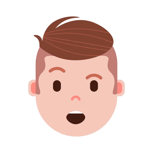 Boy head emoticon personaggio emoji con emozioni facciali, personaggio avatar, uomo faccia soddisfatta con diverse emozioni maschili concetto. design piatto . — Vettoriale Stock