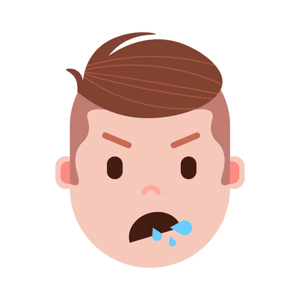 Emoji cabeça de menino com emoções faciais, caráter avatar, cara dividida homem com conceito de emoções masculinas diferentes. design plano . — Vetor de Stock