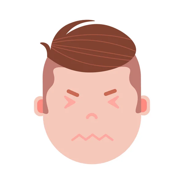 Garçon tête émoji icône de personnage avec des émotions faciales, personnage avatar, visage nerveux homme avec différents concepts d'émotions masculines. design plat . — Image vectorielle