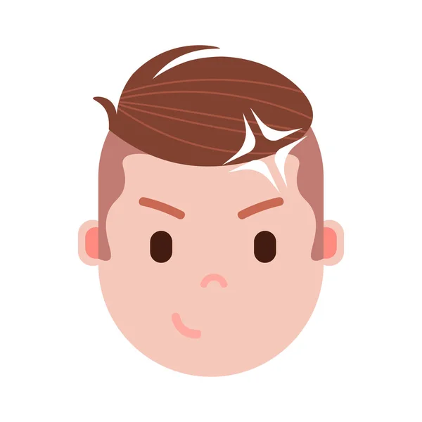 Junge Kopf Emoji Personage Ikone mit Gesichtsgefühlen, Avatarcharakter, Mann Idee Gesicht mit unterschiedlichen männlichen Emotionen Konzept. flache Bauweise. — Stockvektor