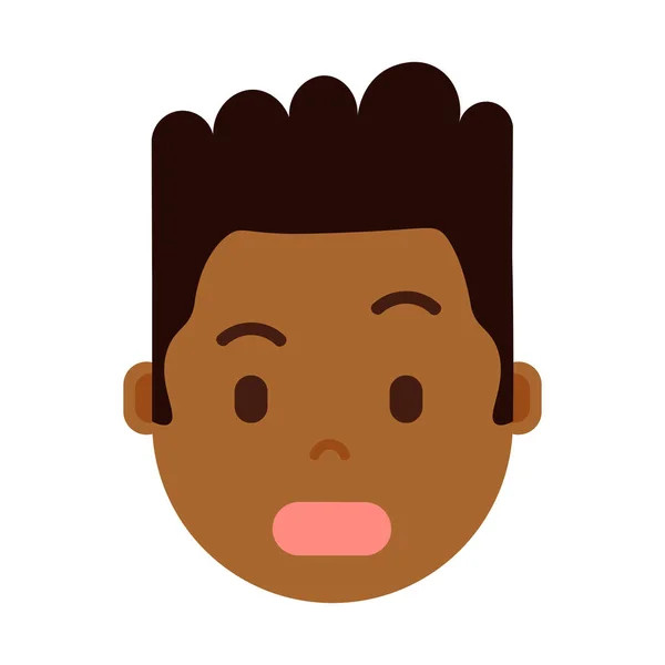 Africain garçon tête avec des émotions faciales, personnage avatar, homme visage surpris avec différents concepts d'émotions masculines. design plat . — Image vectorielle